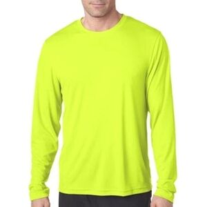 NEW Hanes Cool Dri Safety Yellow Safety Green High Visibility Long Sleeve Tee